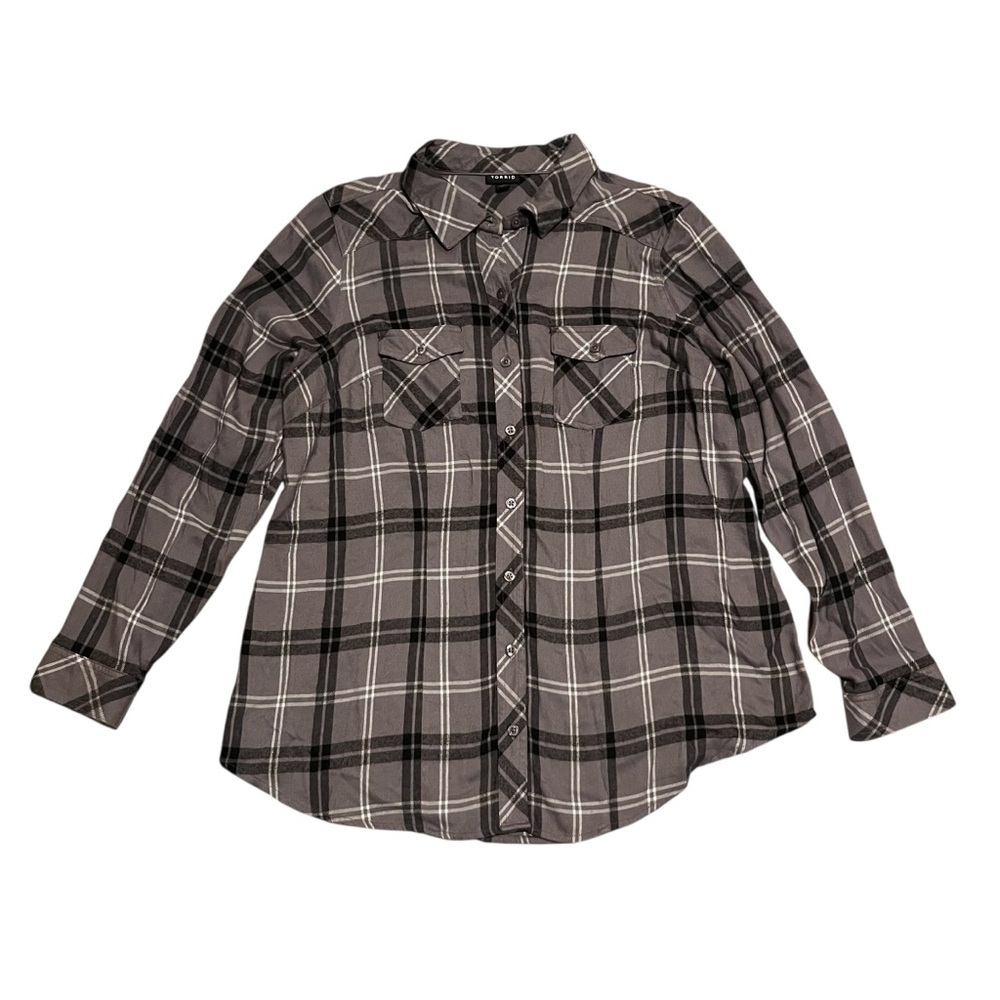 Torrid Plaid‎ Button-Up Shirt Gray and Black Size 1